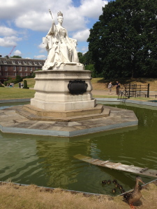 Princess Louise's statue of her mother, Victoria. Also, a cute family of ducks!